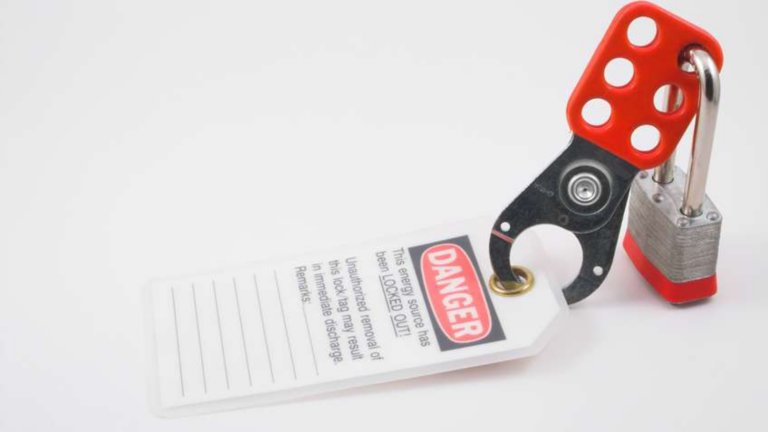 Red safety lock and danger warning tag