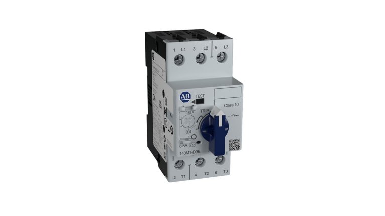 Bulletin 140MT Motor Protection Circuit Breaker showing lockable knob and overload trip setting