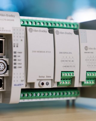 Front angled view of A Micro870 Programmable Logic Controller