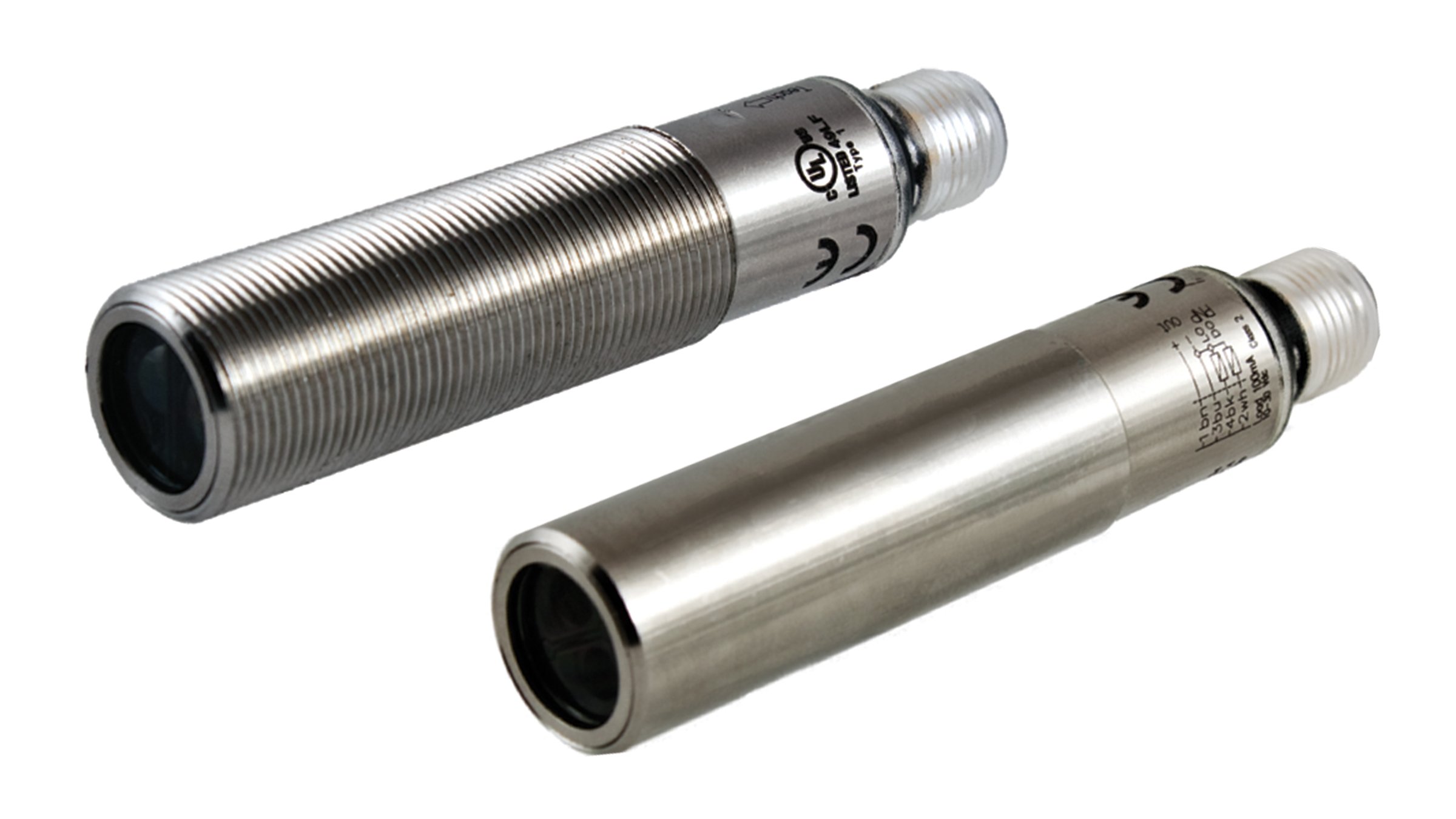 2 cylindrical, smooth stainless steel sensors