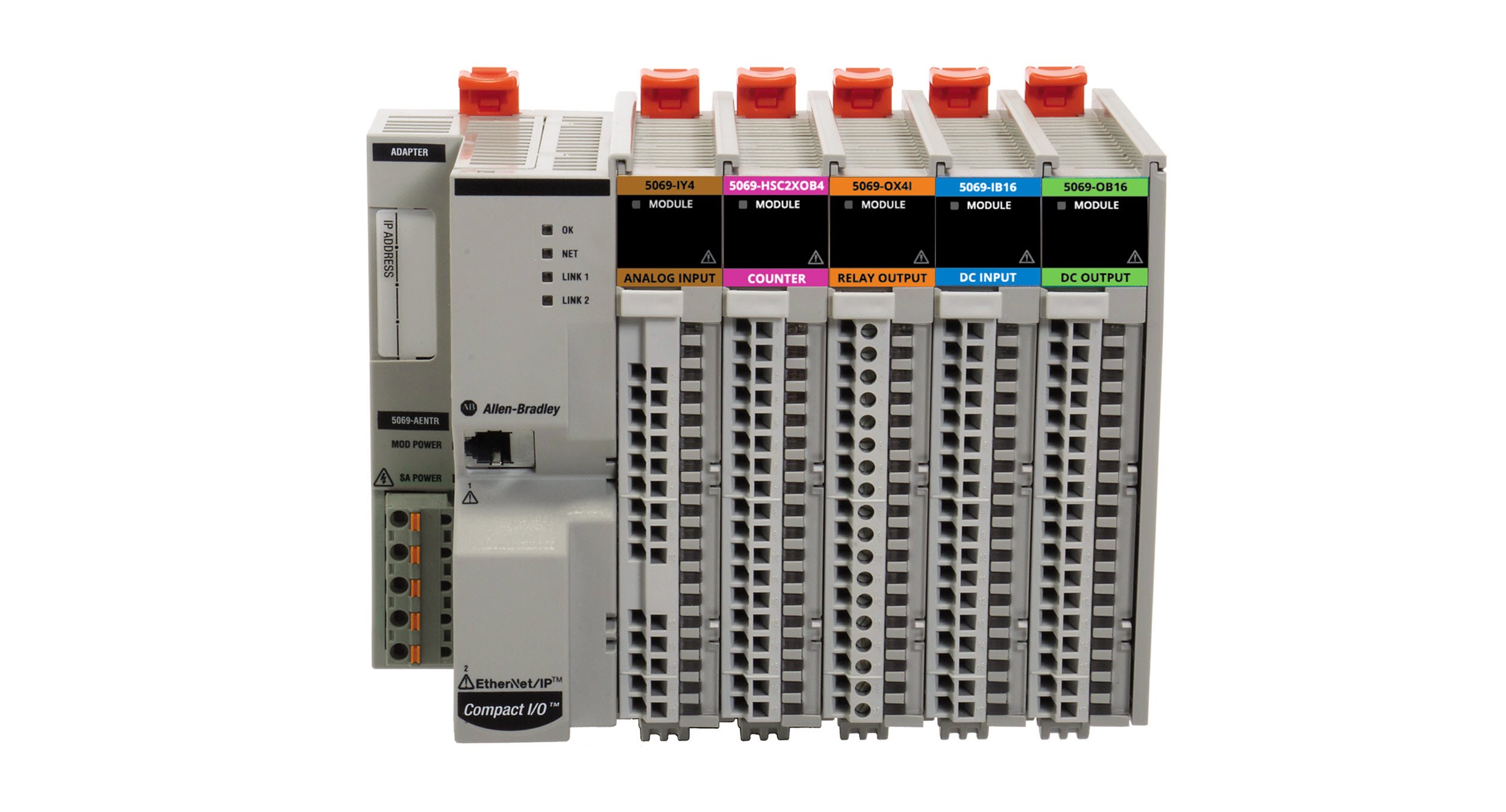 Front-facing view of Allen-Bradley Compact 5000 I/O modules