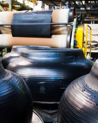Stacked tires in tire production plant