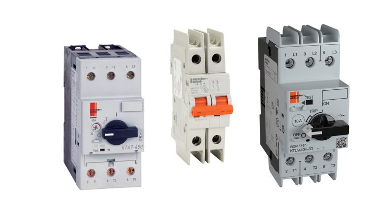 Sprecher & Schuh Series KTA7 motor controller, KTU7 molded case circuit breaker, and L9 circuit breaker