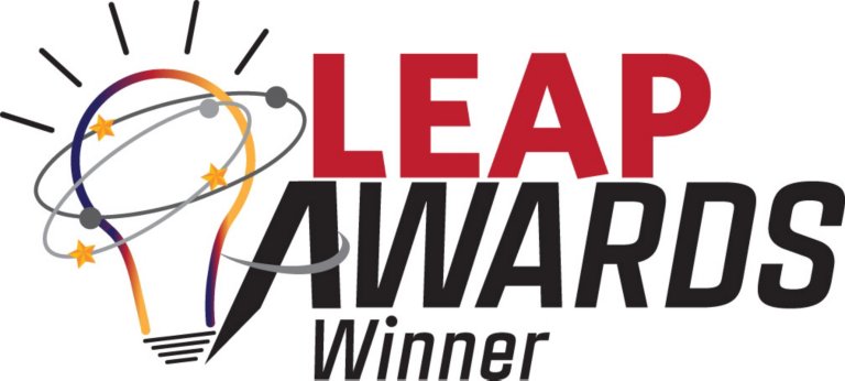 Illustration of a bright lightbulb and the words LEAP AWARDS Winner