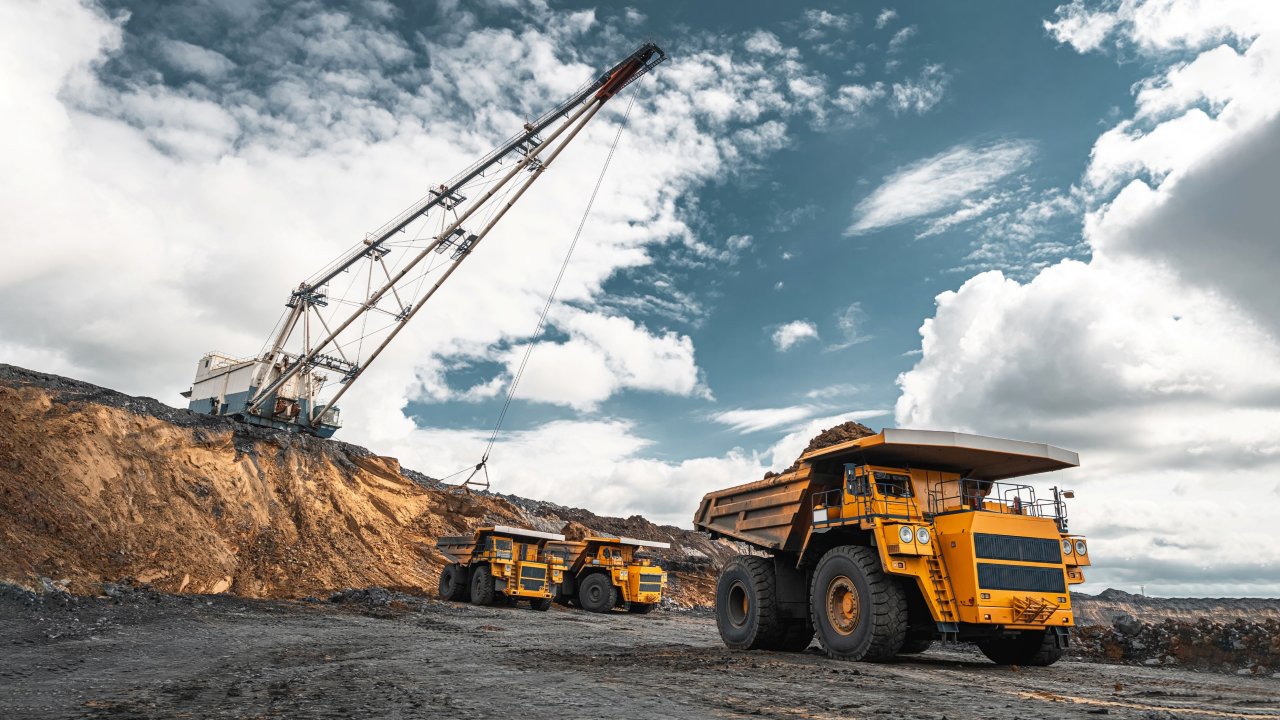 Large mining vehicles and crane