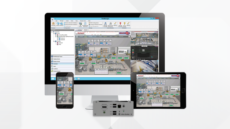 Multiple screens and mobile devices displaying ThinManager software