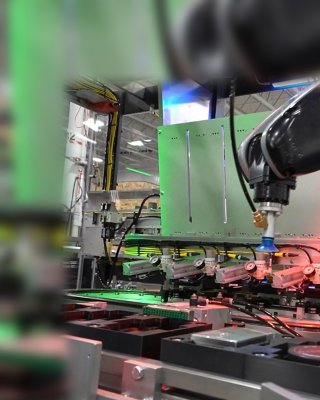 Prototype packaging machine uses an articulating arm robot to select products from an iTRAK independent cart technology conveyance system