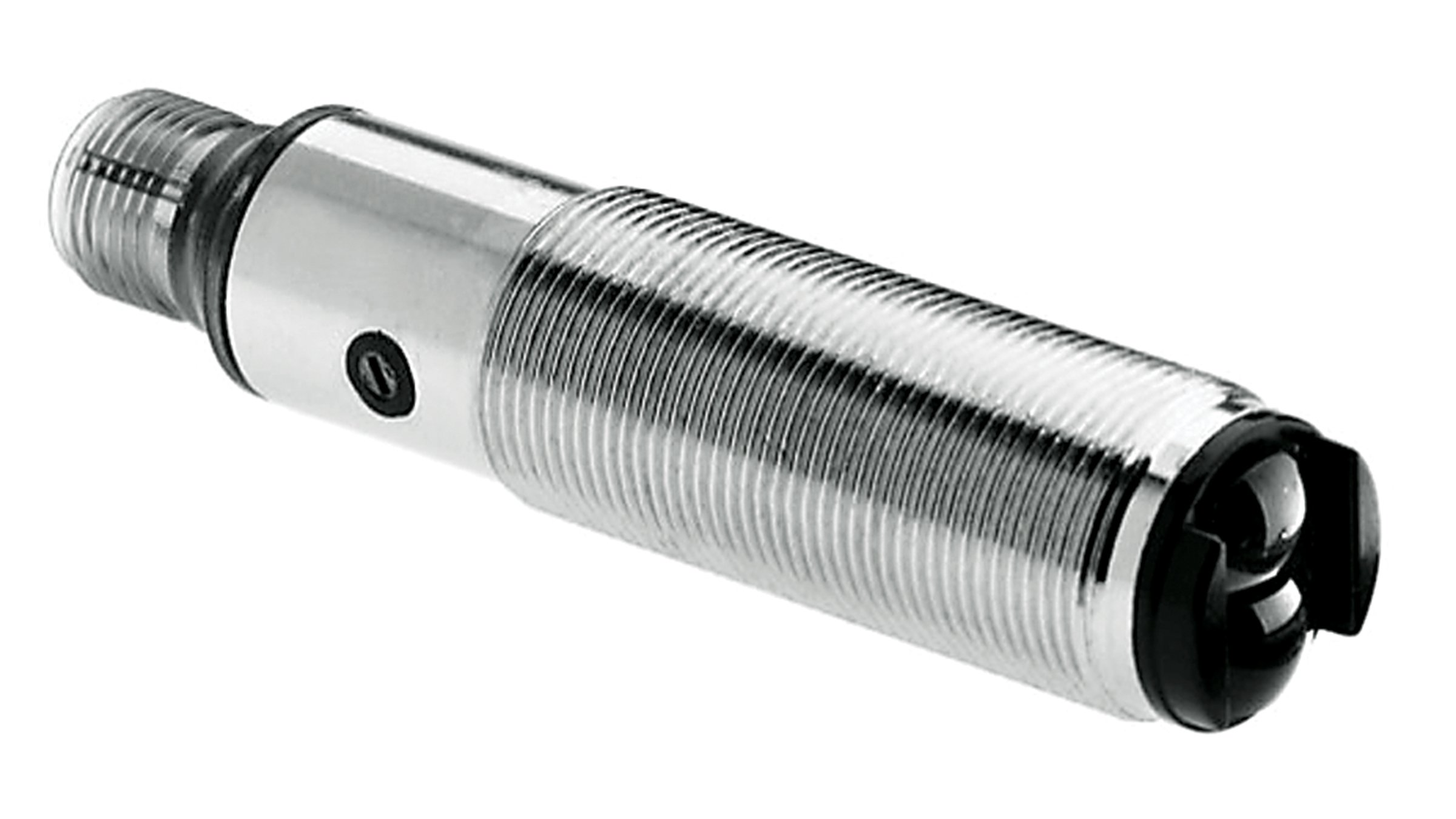 Zylindrischer Sensor von Allen-Bradley aus Edelstahl mit Faden.
