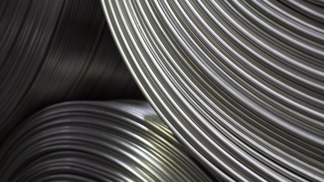 Coils of aluminium wire at a steel plant