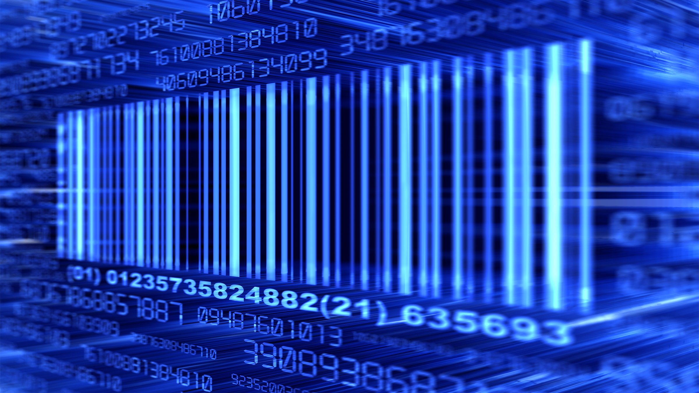 A blue barcode on a blue background