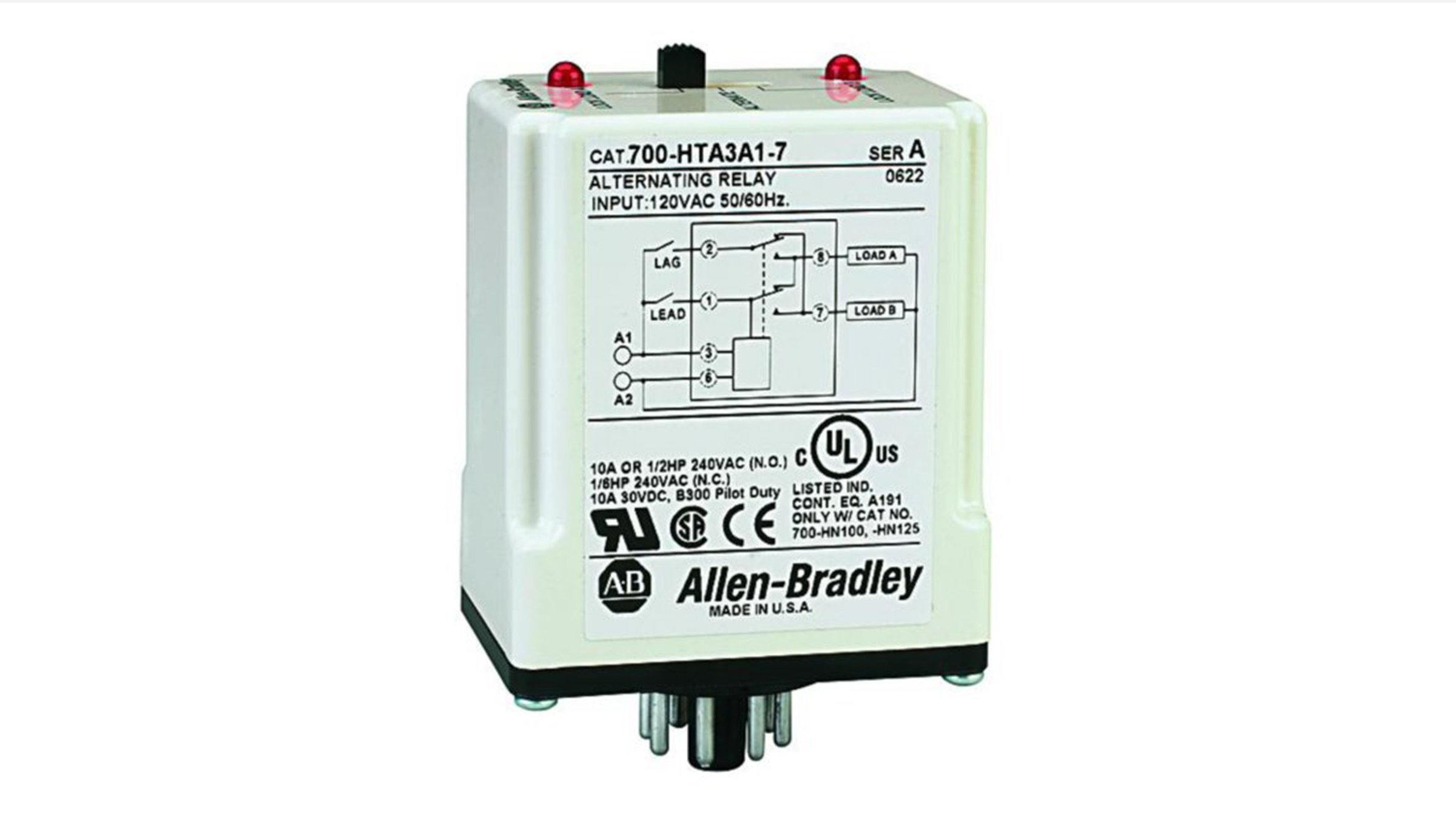 Allen-Bradley Bulletin 700-HTA 교번 릴레이는 컨트롤러와 필드 장비 사이의 인터포징 릴레이 역할을 합니다.