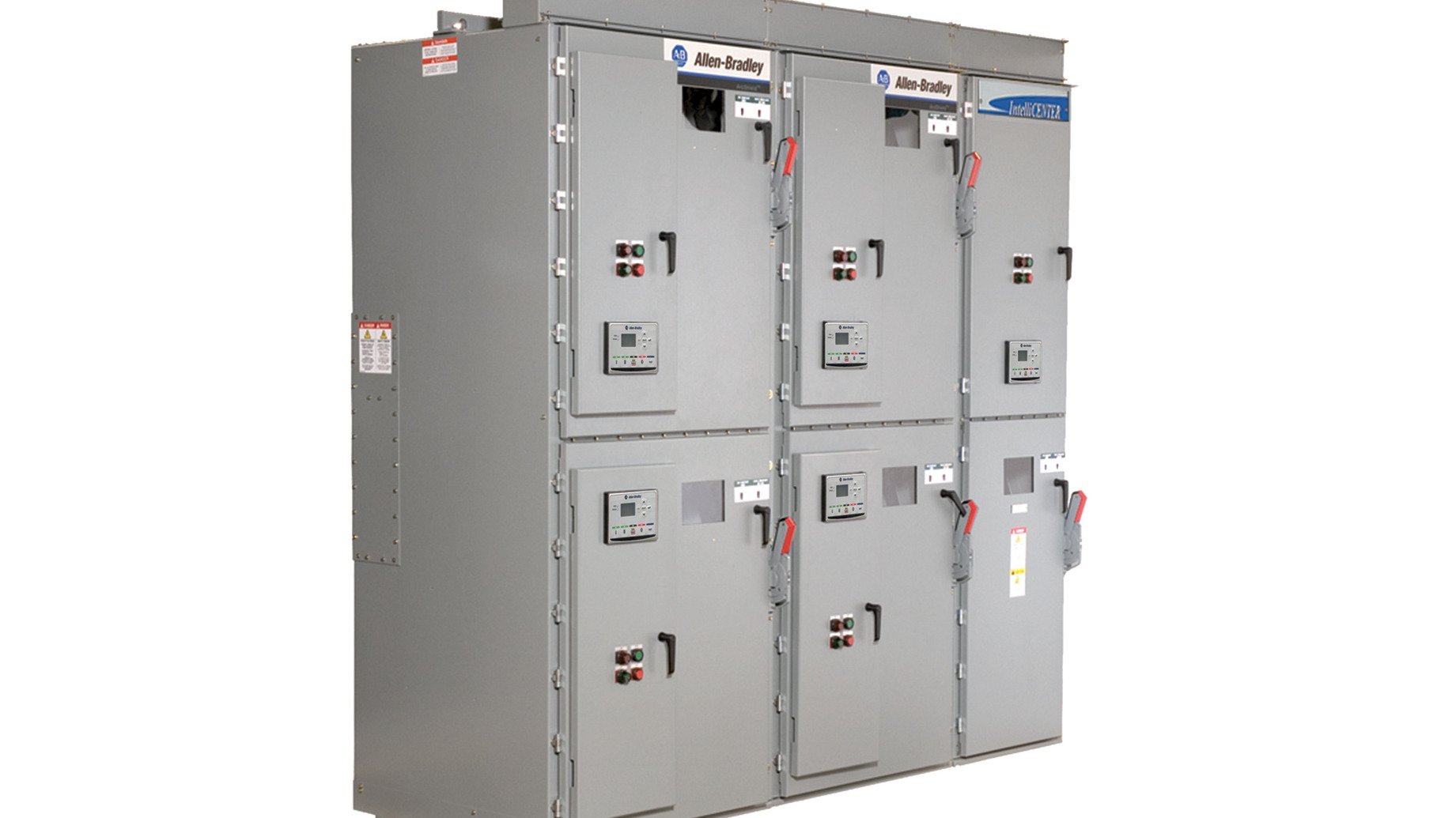 Large gray metal rectangular industrial structure, with three sections wide and two sections tall, for electrical motor components