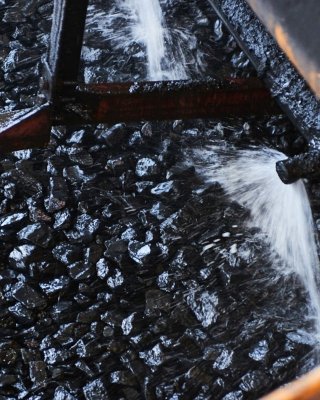 Coal Mining and processing equipment. Washing and sorting raw coal. Grading coal ore. Processing plant at South Africa's Mafube Colliery.