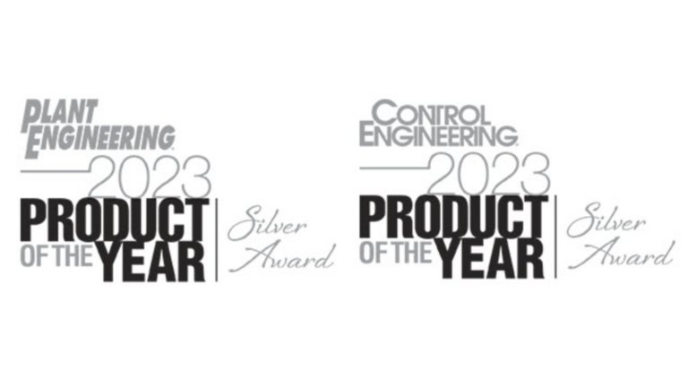 Collage of Plant Engineering 2023 Product of the Year Award and Control Engineering 2023 Product of the Year Award Logos - Silver