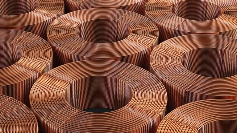 copper bobbins, warehouse copper pipes illustration