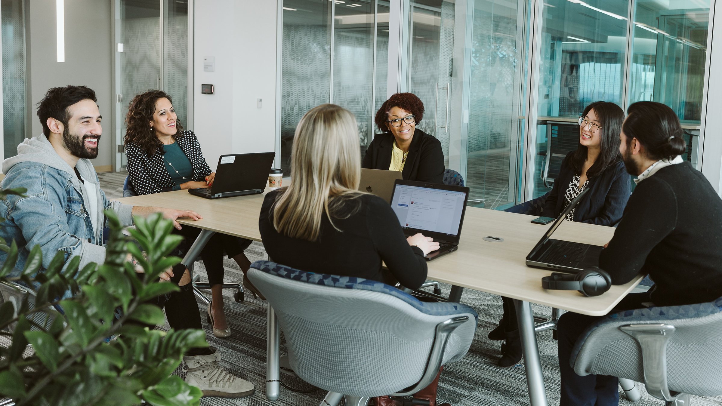 Group of Rockwell employees collaborating at our global Headquarters