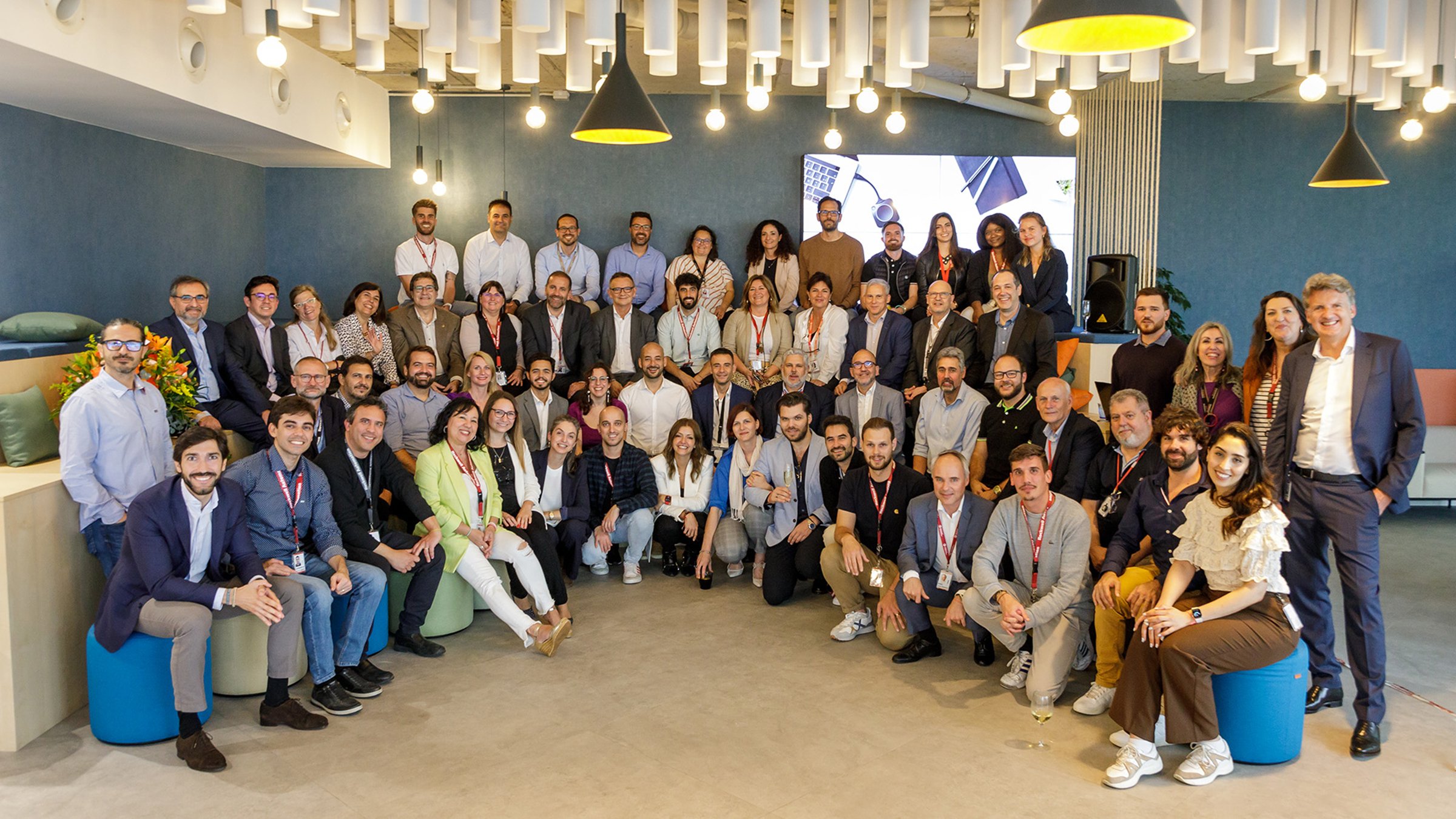 A group of employees during new office opening in Barcelona, Spain