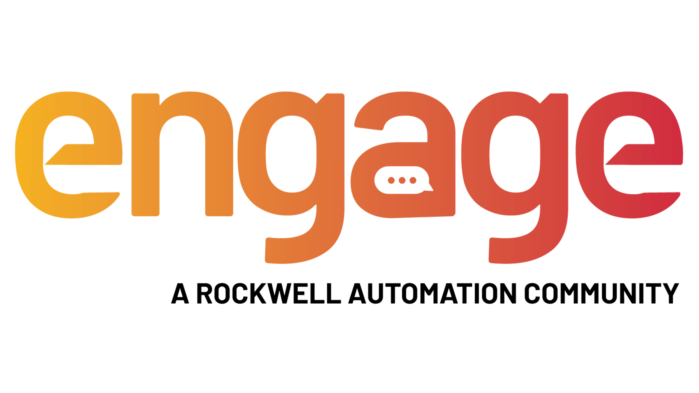 Logotipo da comunidade Engage da Rockwell Automation em amarelo, laranja e vermelho