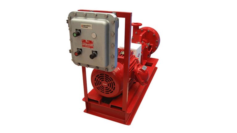 Explosion proof control panel mounted on a red motor frame