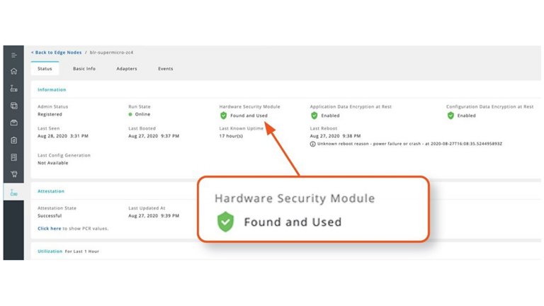 Screenshot delle informazioni sul modulo di sicurezza hardware di FactoryTalk Edge Manager