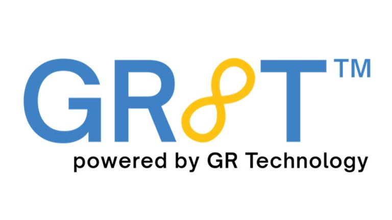 GR8T blue, black and yellow logo from GR Technology