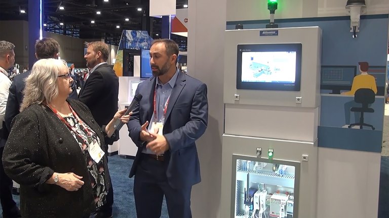  Video screen shot, HMS Networks 2022 Automation Fair booth interview with Theresa Houck.