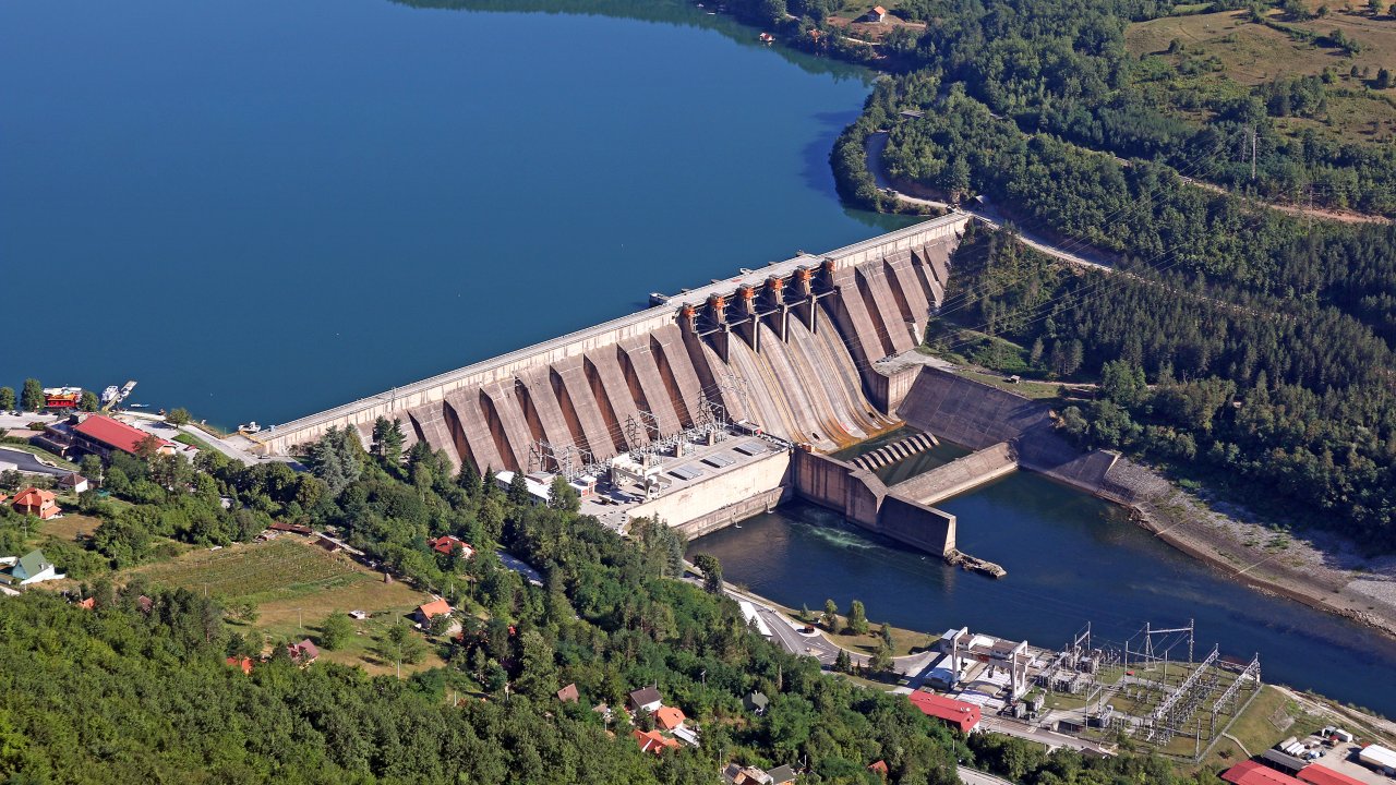 hydroelectric power plant on river landscape summer season