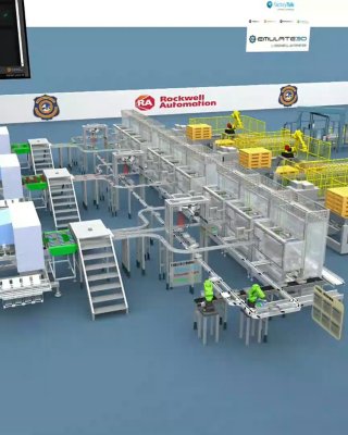 Simulation of a frozen food processing and packaging line featuring conventional conveyors and independent cart technology.