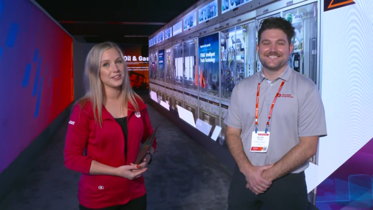 Nicole Bulanda and Colton Gerling discuss the 100C Contacter Line at Automation Fair.