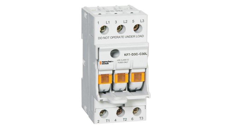 Sprecher & Schuh Series KF7 Fuse holders installed in a custom control panel