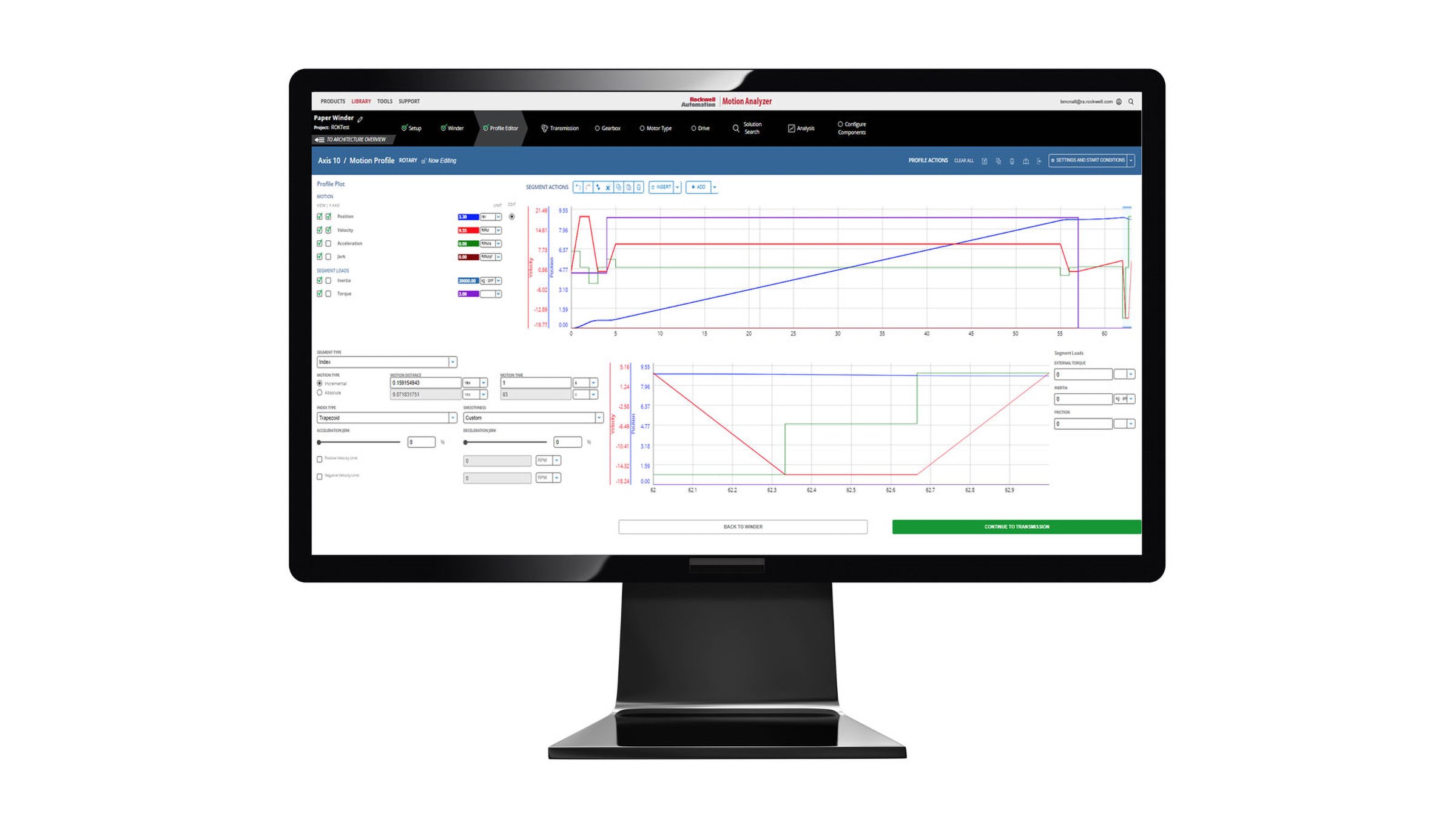 El software Motion Analyzer es una completa herramienta de dimensionamiento para aplicaciones de movimiento que se utiliza para análisis, optimización, selección y validación de su sistema de control de movimiento Kinetix®.