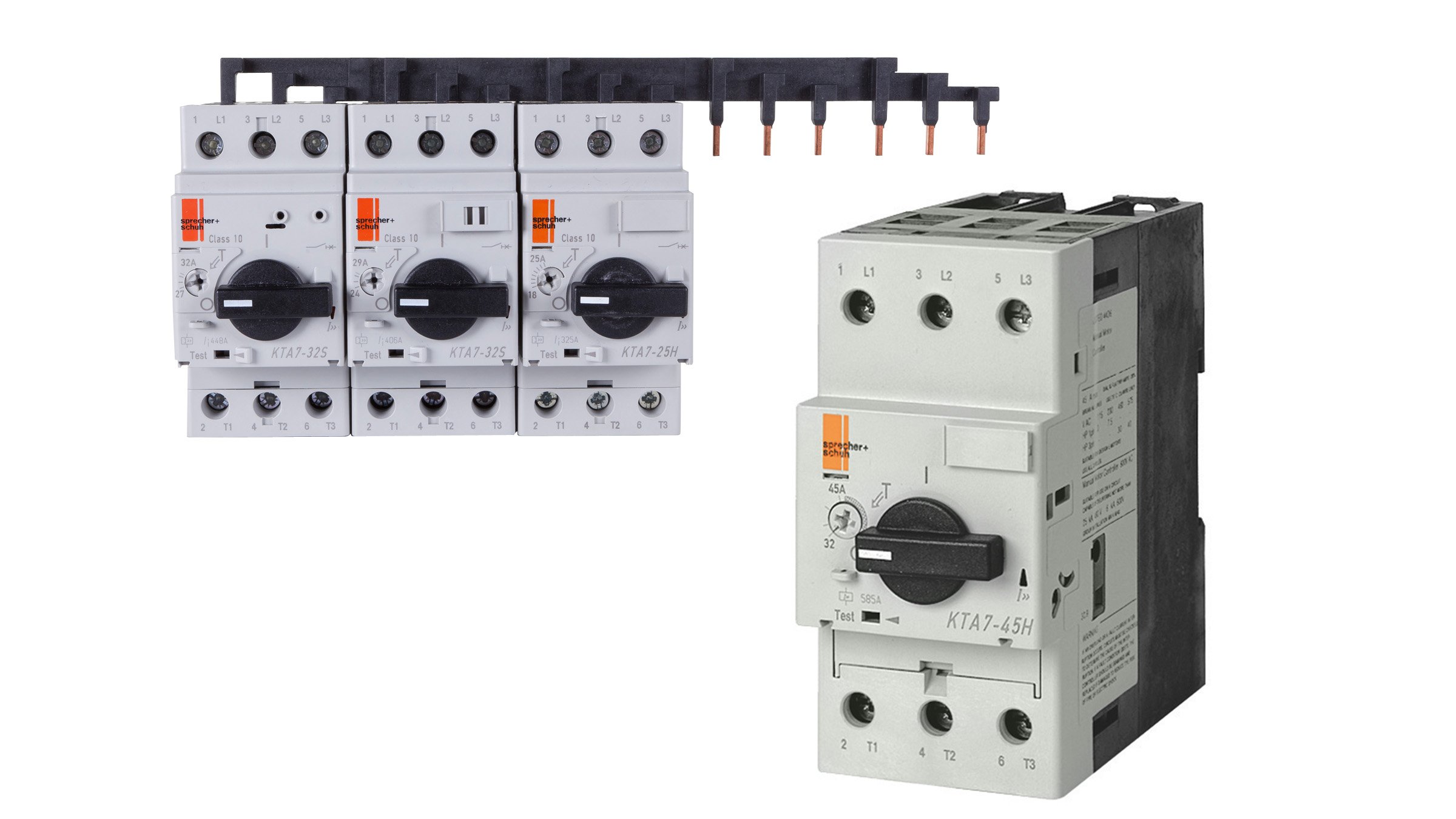 Sprecher & Schuh Series KT7 motor controllers assembled together using a busbar