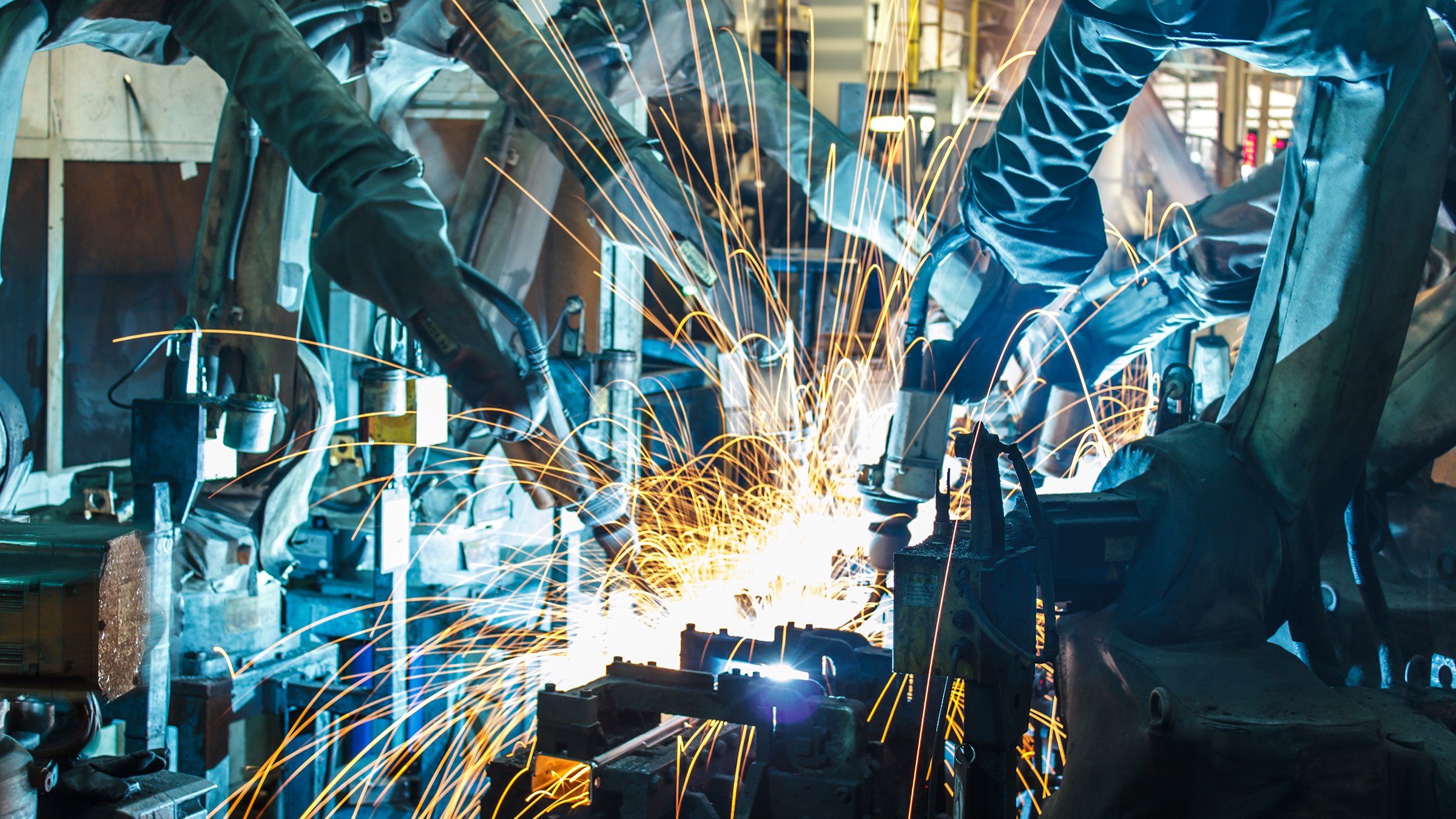 Welding process on production line