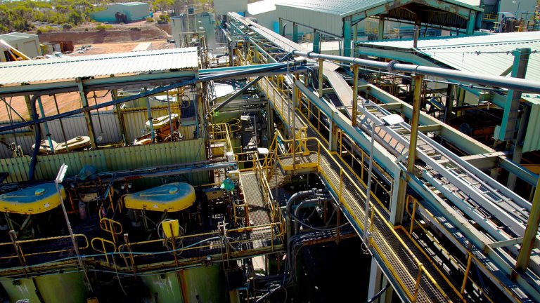 Pipes and technical equipment for sorting and processing of ore.