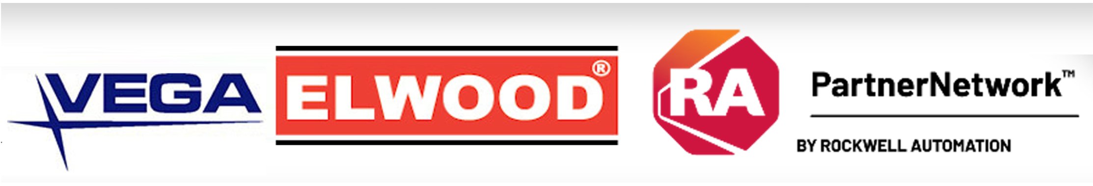 Elwood, Vega and Rockwell combined logos