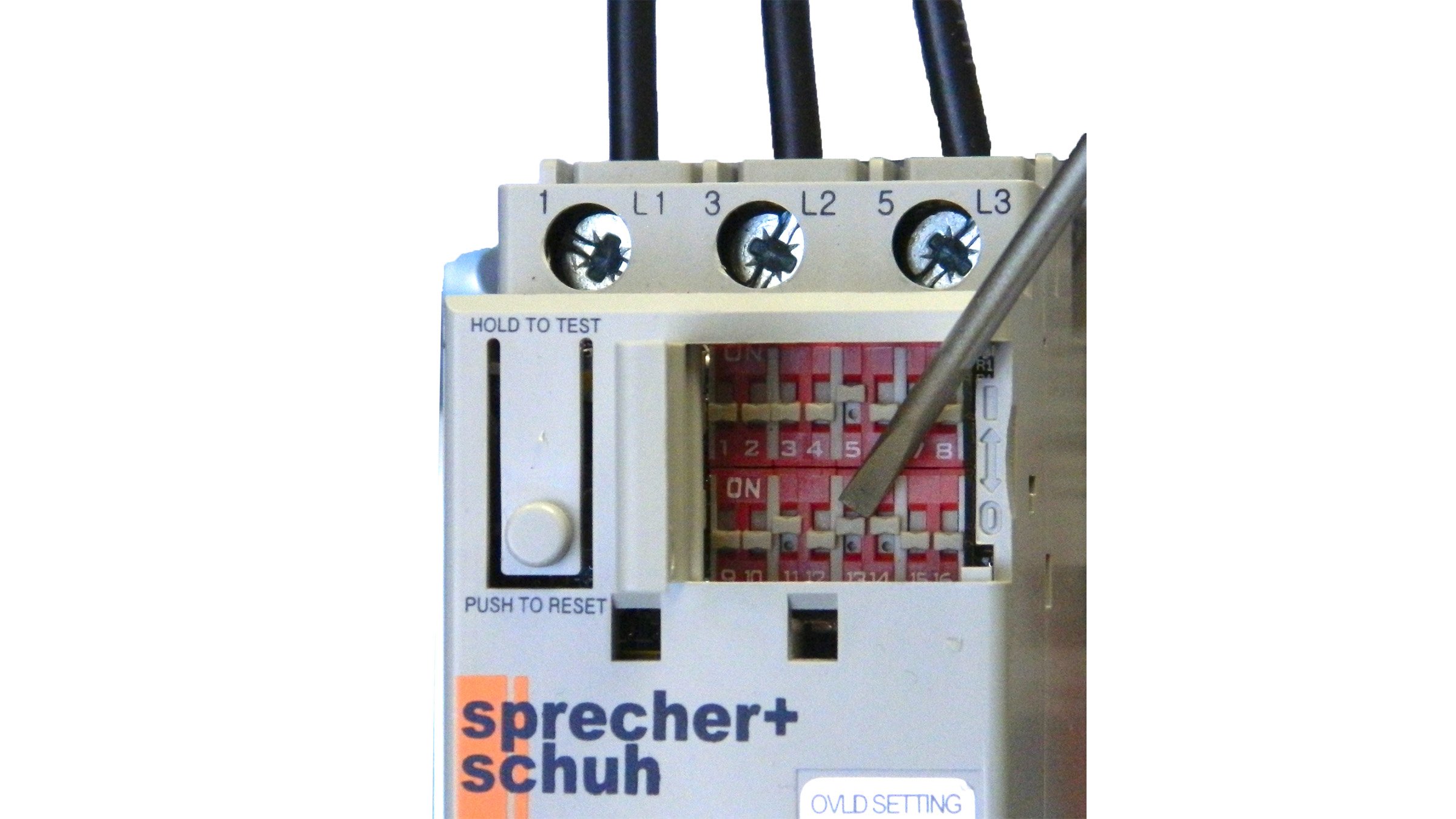 Sprecher & Schuh Series PCE softstarter controller DIP switch setting location on face of controller