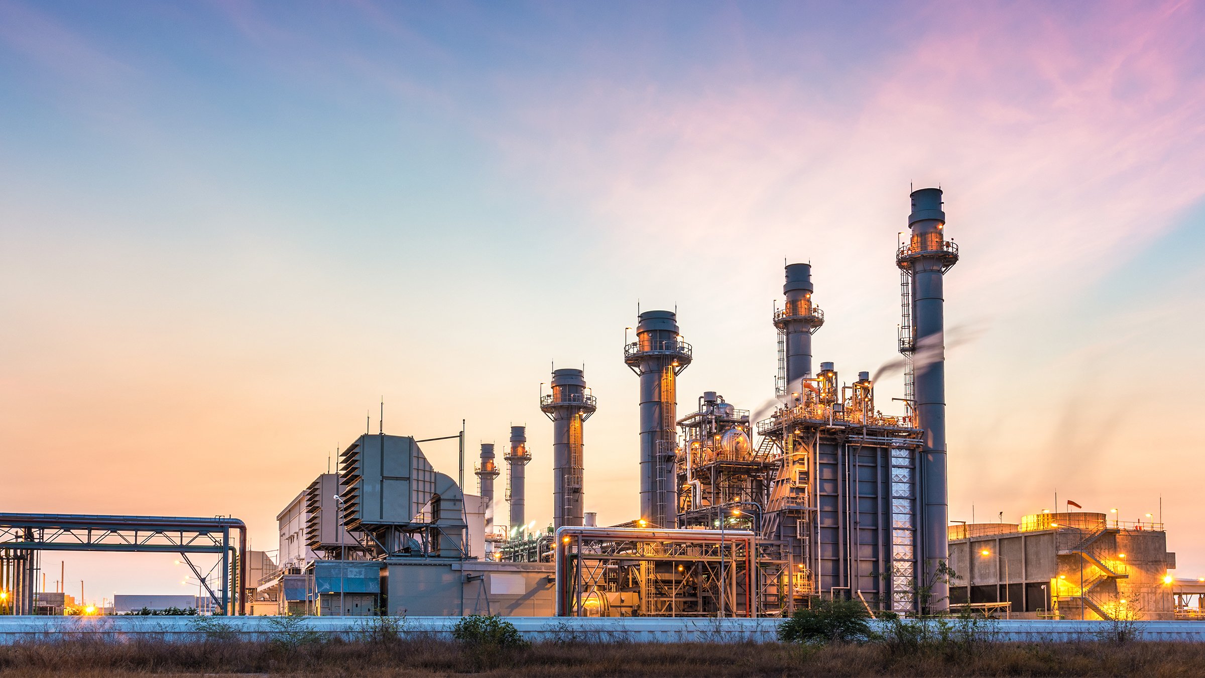 Power plant for Industrial Manufacturing Estate at twilight