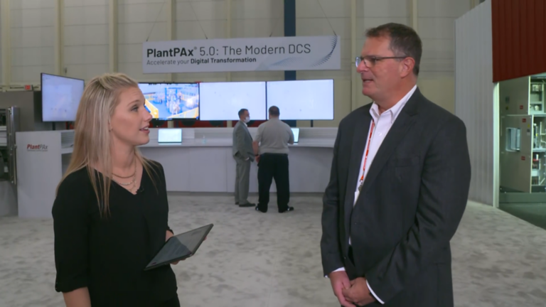 Nicole Bulanda and Dave Rapini discuss advancements with PlantPAx at Automation Fair.