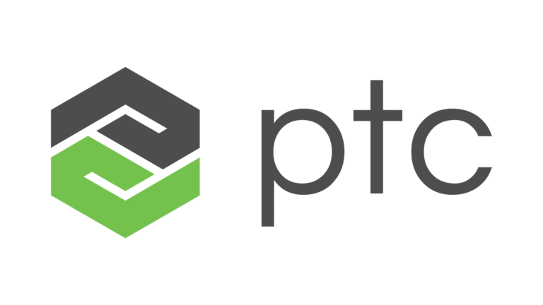 PTC company grey logo with green and grey emblem