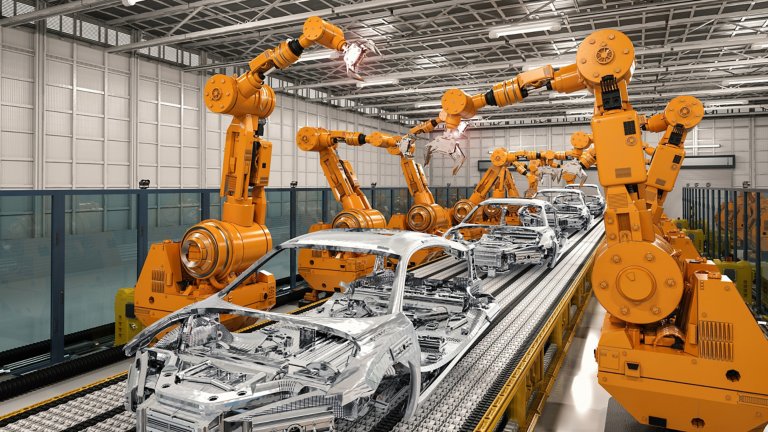 Automated assembly line in car factory