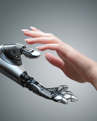 Robotic hand touching human arm