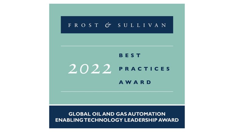 Navy and green graphic for oil and gas technology award from Frost & Sullivan