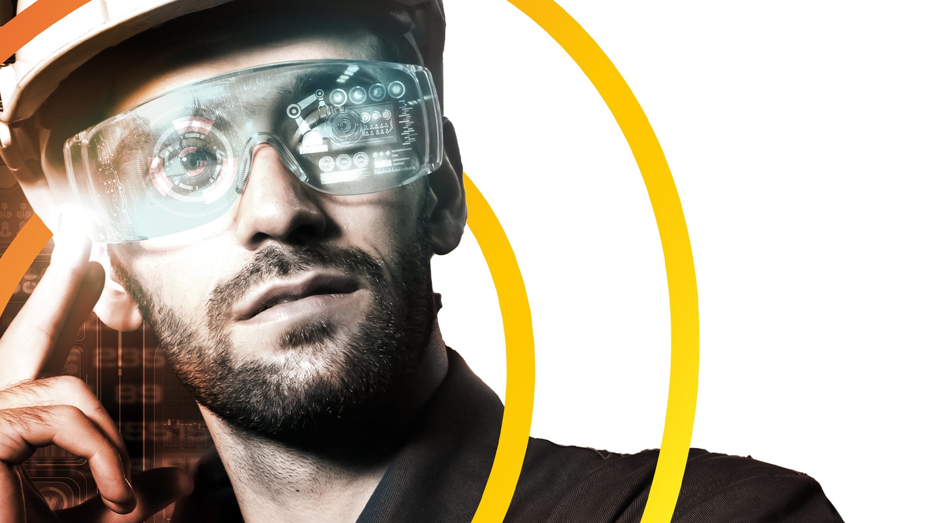 Trabalhador com capacete e óculos de segurança - ilustração