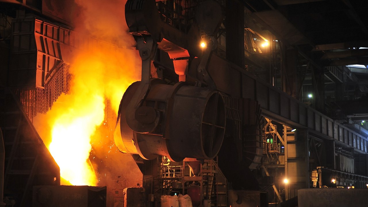 Smelting of the metal in the foundry at steel mill