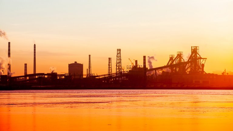 Steel plant in the evening in the sunset