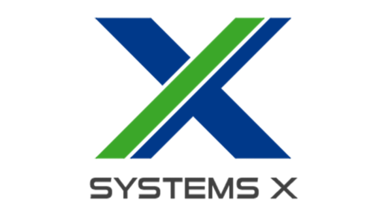 Systems X company logo with blue and green emblem