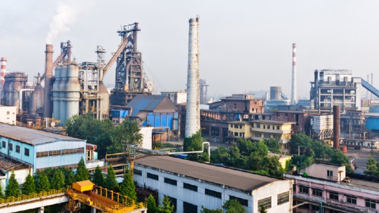Arial view of industrial steel plant 