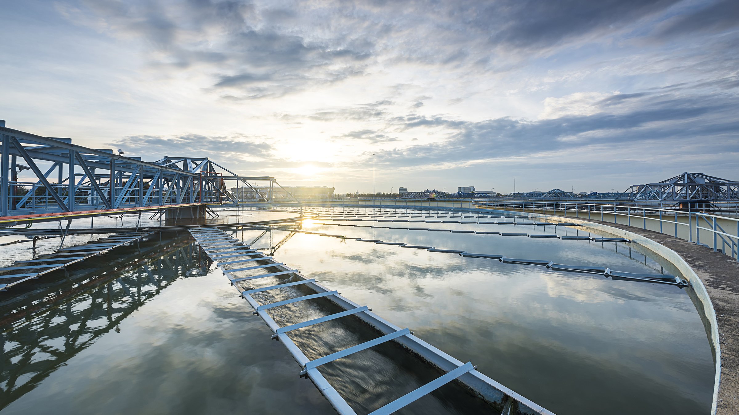 The Solid Contact Clarifier Tank type Sludge Recirculation process in Water Treatment plant with sunrise