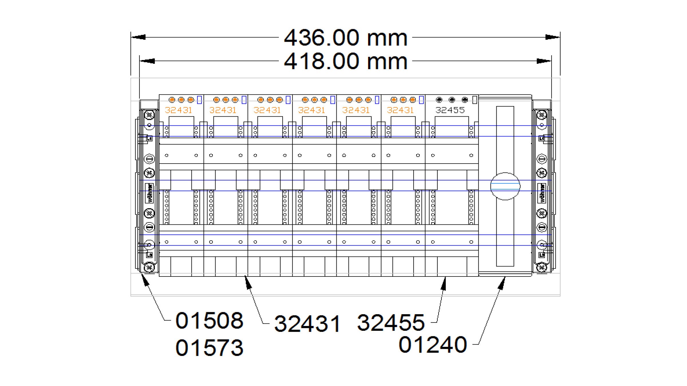 Wohner 60mm Busbar system layout for Sprecher & Schuh demonstration panel