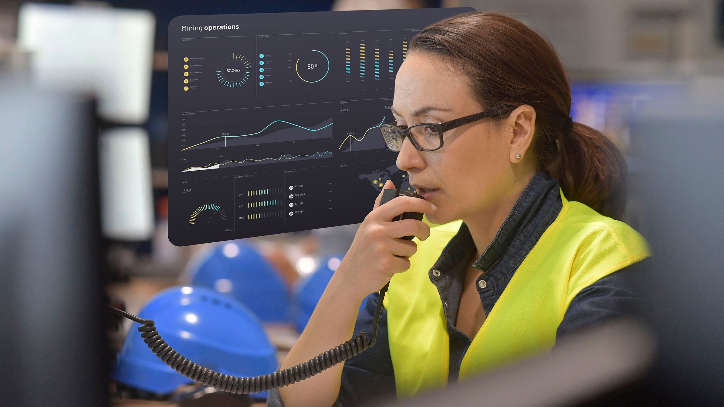 Woman operating a mining dashboard